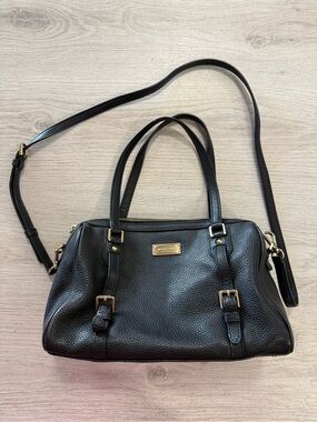 Michael Kors Black Pebbled Leather Crossbody Satchel with Gold Hardware